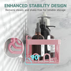 Veken Large Capacity Shower Caddy 6-Pack, No Drilling & Rustproof, Adhesive Shower Shelves with Soap Holder, Bathroom Organizers and Storage, Wall-Mounted Kitchen & Home Decor, Pink - Image 2