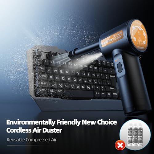 DOROBEEN Compressed Air Duster, Rechargeable Air Can, Electric Air Duster with BLDC Motor, Powerful Blower with LED Light, for PC Keyboard Cleaner with Accessories, (Black) - Image 2