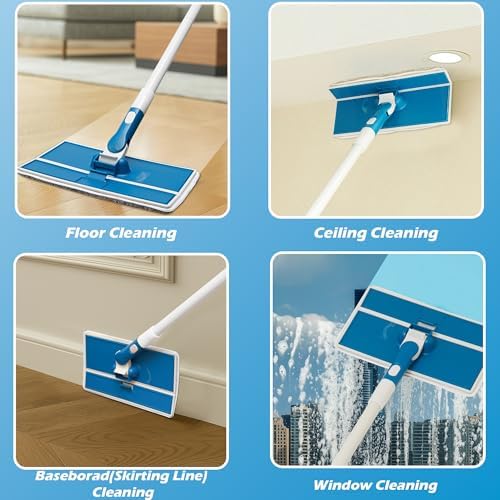 Wall Cleaner Mop with Foldable Panel, Baseboard Cleaner Tool with 55" Long Handle, Cleaning Mop Duster for Walls, Ceilings, Baseboards, Floors - Image 6