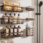 Veken Shower Caddy 6-Pack, No Drilling & Rustproof, Waterproof Adhesive Shelves Rack with Soap Holder, Large Capacity Bathroom Organizers and Storage, Wall-Mounted Kitchen & Home Decor by Veken