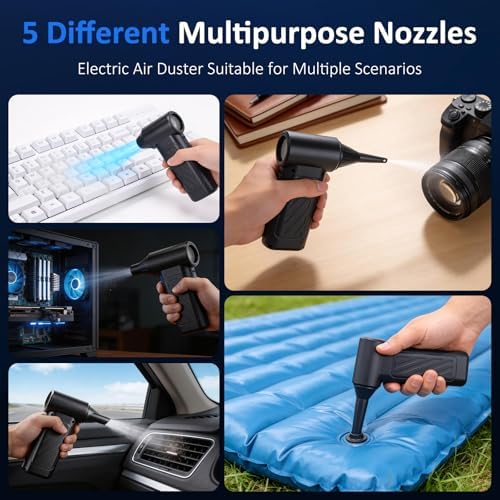 Compressed Air Duster, 130,000RPM Ultra-Powerful Cordless Electric Air Duster with 4000mAh Rechargeable Battery, 3-Gear Adjustable Air Blower for Keyboard, Computer, Car, Home Cleaning - Image 4