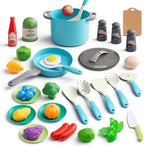 35Pcs Kids Kitchen Toy Accessories, Toddler Pretend Cooking Playset with Play Pots, Pans, Utensils, Cookware, Play Food Set, Toy Vegetables, Learning Gift for Girls & Boys (Turquoise) by JOKERKING