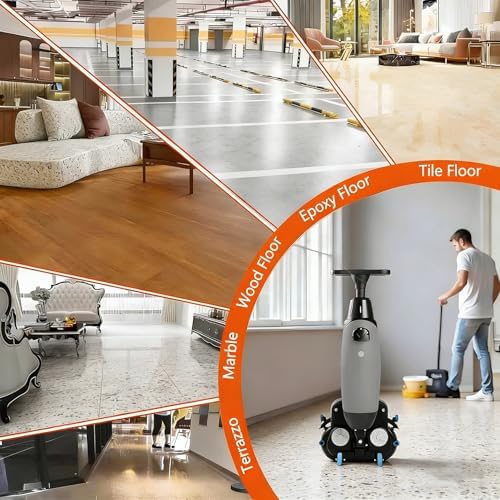 Commercial Floor Buffer Polisher Machine, Electric Floor Scrubber with Double Brushes, 360° Rotating Head, 17” Cleaning Width, Powerful Deep-Cleaning Grey - Image 7