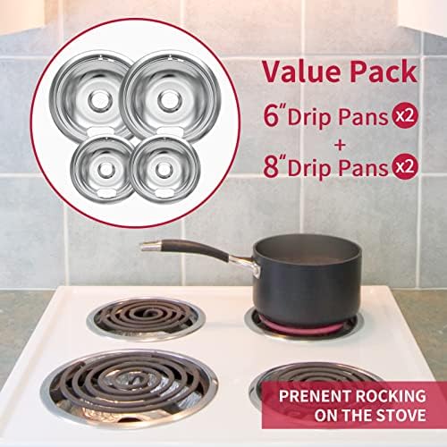 W10196405 W10196406 Stove Burner Drip Pans for Electric Stove Top-Compatible with Whirlpool Electric Range-Thickening to Prevent Bent-Set of 4 Chrome Drip Pans, Silver - Image 6