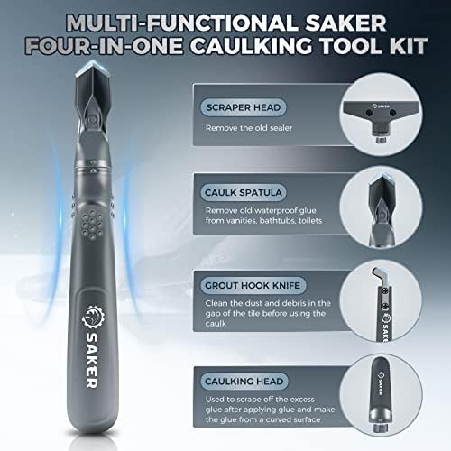 Saker Caulking Tool Kit-Aluminum 4 in 1 Sealant Finishing Tool Grout Remove Scraper Caulk Remover Glass Glue Angle Scraper for Bathroom,Kitchen,Floor,Window,Sink Joint,Frames Seal Silver - Image 2