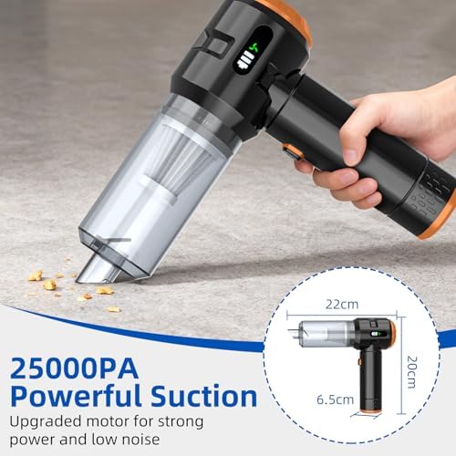 Sycoodeal Handheld Car Vacuum Cleaner, 25000PA Strong Cyclonic Suction Portable Mini Vacuum Cordless with Digital Display Lightweight Handheld for Pet Hair, Car, Home, Office, Kitchen(Orange) - Image 2