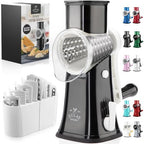 Rotary Cheese Grater Manual Hand Crank 5 Blade Shredder, White & Black by ZulayKitchen