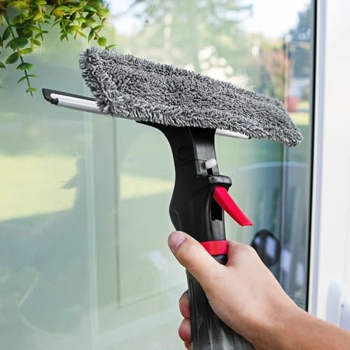Libman 3-in-1 Window Squeegee Spray Tool – Spray Bottle with Microfiber Scrubber and Rubber Blade – All-in-One Glass Cleaner – Streak-Free Shine – Machine-Washable – Easy Storage & Use - Image 3