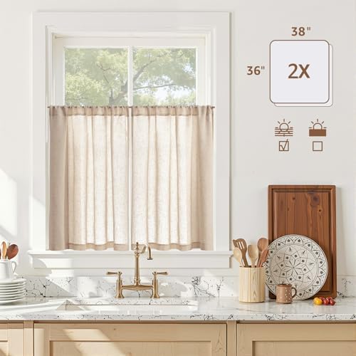 jinchan Linen Kitchen Tier Curtains, 38x36, 2 Panels, Natural - Image 6