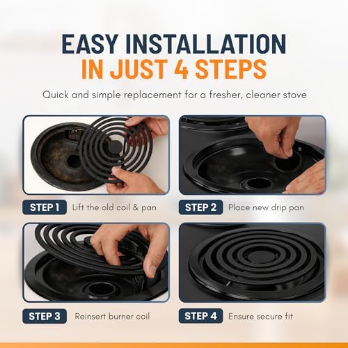 Electric Stove Drip Pans Set of 4 (2 x 6-Inch & 2 x 8-Inch) Stove Drip Pans for Electric Stove for Whirlpool, Maytag, KitchenAid & More – Compatible with W10290350 & W10290353 Stove Burner Drip Pan - Image 3