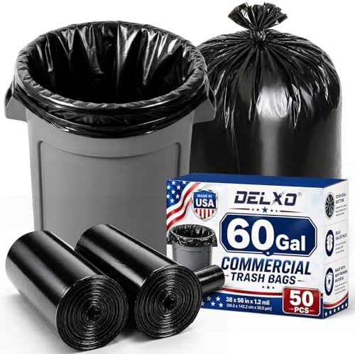Delxo 55-60 Gallon Trash Bags, 50 Count, 38” x 56” Heavy Duty Garbage Bags by Delxo
