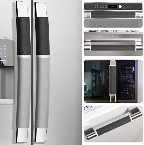 MRKG Refrigerator Door Handle Covers, Set of 6, Keep Your Kitchen Appliance Clean from Smudges, Drips, Food Stains, Oil. Washable Without Fading or Cracking. (Black&Grey) by MRKG