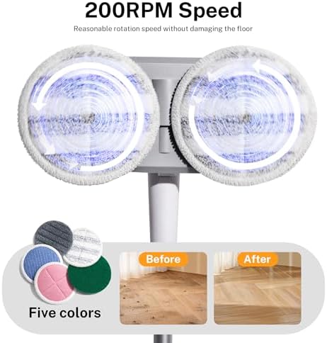 GOBOT Cordless Electric Spin Mop - Lightweight Powerful Cleaner for Hardwood, Tile, Laminate & Vinyl Floors with 6 Washable Pads (White and red) - Image 4
