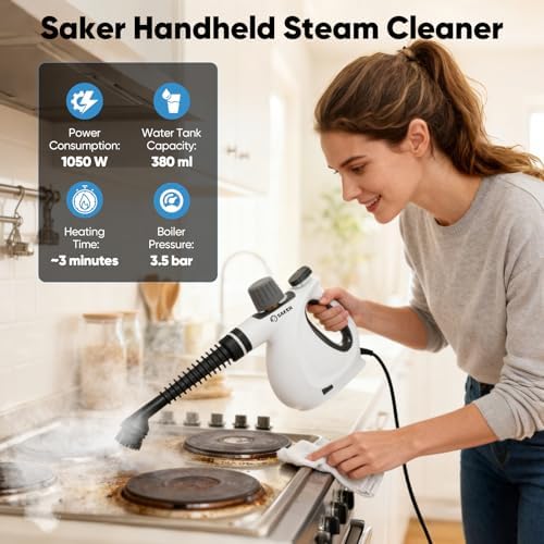Saker Handheld Steam Cleaner New,Portable Steam Cleaner for Home,1050W Steam Cleaner,4 Fiber Cloths for Quick Heating & Deep Cleaning of Floors, Cars, and Kitchen - Image 2