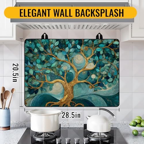 NYZE Stove Top Cover for Electric Stove 28x20 Inch Silicone Stove Topper & Protector, Decorative Kitchen Mat for Electric/Glass Stove Top (Teal Swirl Tree) - Image 3