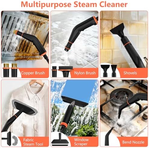 Steam Cleaner, Portable Steamer for Cleaning with 16pcs Accessories, 6-Level Adjustable, 15s Heat-Up, Handheld Steam Cleaner for Home for Tile, Grease, Dirt, Grout, Car Detailing, Orange - Image 7
