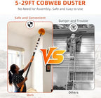 35 FT Reach Cobweb Duster with 5-29FT Telescoping Pole, Dual Action Flip-Lock & Screw Fixing Design, Washable Reusable Duster for High Ceilings, Fans & Home Cleaning - Image 3