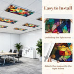 6 Pcs Fluorescent Light Covers for Ceiling Lights abstract stained glass features an intricate arrangement Magnetic Decorative Shade Filters 4x2 ft for Classroom Office Hospital Decor - Image 7