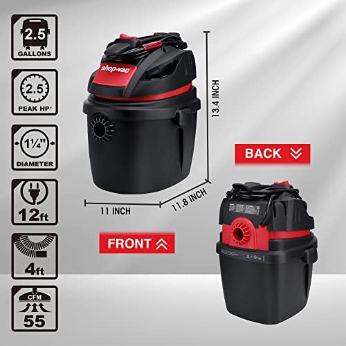 Shop-Vac 5760288 2.5 Gallon Wet/Dry Vacuum, 2.5 Peak HP, 1.25 Inch Diameter x 4 Ft Hose, Portable Compact Design - Image 3