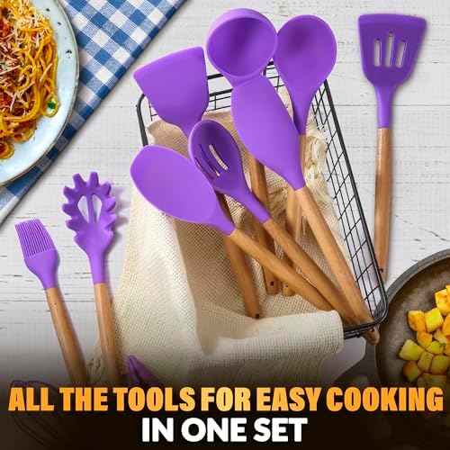 12 Pcs Purple Kitchen Accessories Set with Holder, Silicone Heads - Image 5