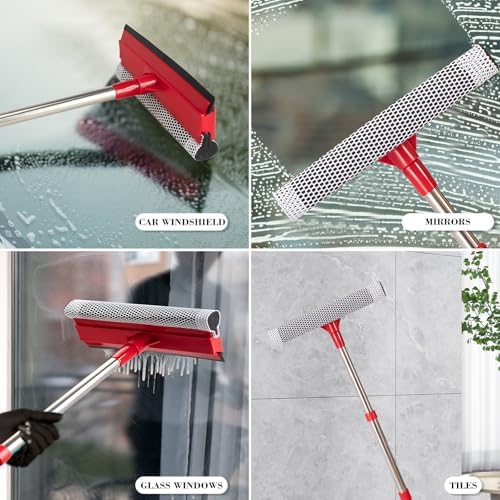 Professional Standard Window Squeegee,2-in-1 Window Cleaner Sponge and Soft Rubber Strip with Retractable Stainless Steel Handle(15.3"-23.6") for Gas Station, Glass,Shower,Outdoor Window Cleaning - Image 7
