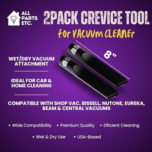 2-Pack Crevice Tool for Vacuum Cleaner, 1.25” Wet/Dry Vacuum Attachment, 8” Length, Compatible with Shop Vac, Bissell, Nutone, Eureka, Beam & Central Vacuums - Image 3
