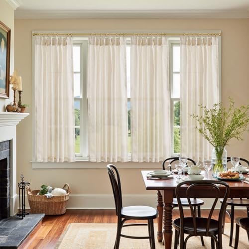 jinchan Linen Pinch Pleated Back Tab Tier Curtains, 38x63, Natural - Image 3