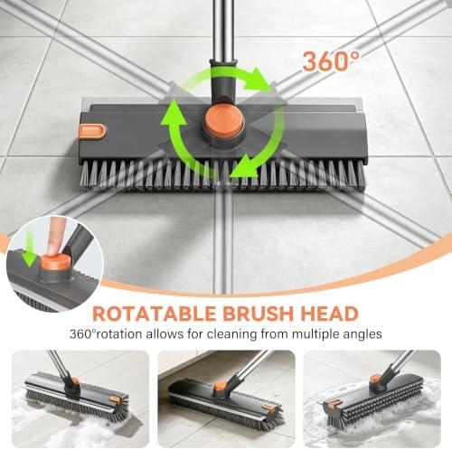 SetSail Floor Scrub Brush with Scraper and Stiff Bristle, Grey&Orange - Image 4