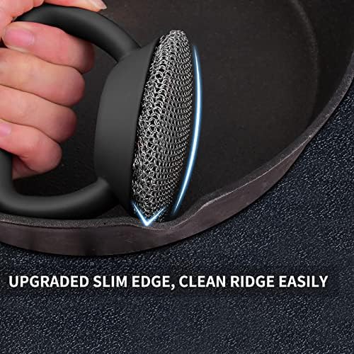 Cast Iron Cleaner Scrubber with Heavy Duty Handle, 3mm Welded Chain Mail - Image 3