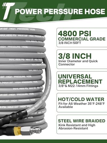 3/8" 4800PSI Pressure Washer Hose 50FT Swivel Quick Connect - Image 2