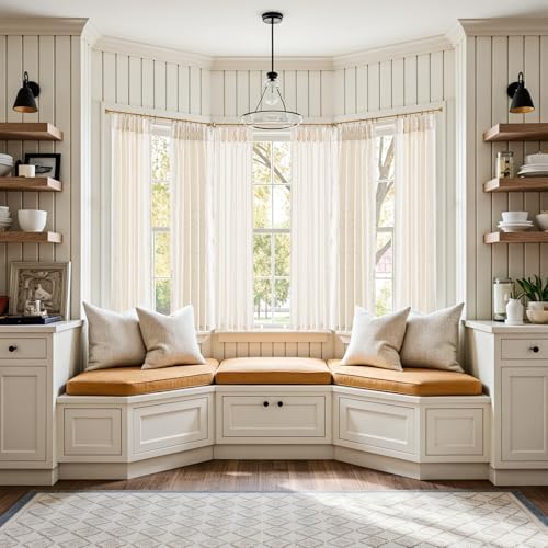 jinchan Linen Pinch Pleated Back Tab Tier Curtains, 38x63, Natural - Image 4