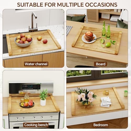 Noodle Board - Stove Top Cover for Electric, Gas, Wooden Stove - Decorative Rustic Kitchen Serving Tray, 30'' * 22'', Bright Wood - Image 6