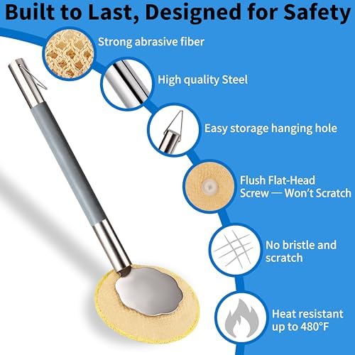 Oven Racks Clean Brush, Cast Iron Wok Skillet Scrubber Brush Non-Scratch, Long Handle, Heat-Resistant Kitchen Cleaning Brush for Wok,Pan, Indoor Grates, Pans, Oven Racks, Cook Rack, Dish - Image 5