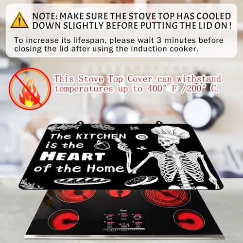 Fun Skull Stove Covers for Electric Stove, Skull Chef Stove Top Covers Black Heat Resist Gas Stove Mats Seasonal Kitchen Decor Stove Mat Chef Gift Skeleton Cooktop Protector Oven Pad for Halloween - Image 7