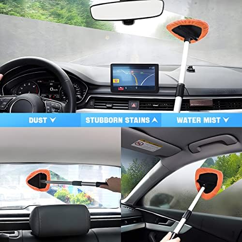 Extendable Car Windshield Cleaning Tool with Microfiber Pads, Orange - Image 5