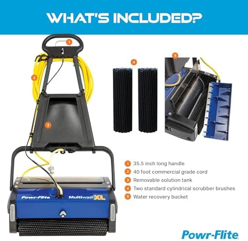 Powr-Flite Multiwash 18 inch Electric Floor Scrubber Machine with Brushes, Commercial Floor Scrubber for Carpet, Tile, VCT, Laminate, Grout, Sports Floor, Concrete and more, PFMW18 - Image 2