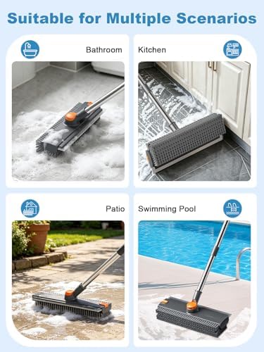 Floor Scrub Brush with Long Handle, 4 in 1 Shower Scrubber with Floor Squeegee and Heavy-Duty Stiff Bristle Push Broom for Cleaning Shower Bathroom Patio Pool Kitchen Wall Deck Tile Garage - Image 6
