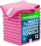 MW PRO Microfiber Cleaning Cloths Pink (12 Pack, 12x12) - Commercial Janitorial Towels & Lint Free Rags - Heavy Duty for Auto Detailing, Glass Windows, Housekeeping & Screens - Washable 300+ Times by MicrofiberWholesale