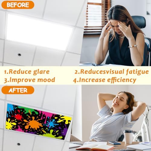 6 Pcs Fluorescent Light Covers with 60 Magnets Decorative for Classroom Ceiling Light 4 x 2 Feet Magnetic Lights Covers Filter Easy Install for Office Hospitals & Home Drop Ceiling Supplies (Painting) - Image 4