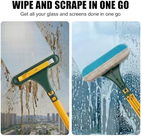 3 in 1 Window Squeegee for Home, 2-Way Brush Window Cleaning Tool with TPR Soft Rubber Squeegee for Cleaning Screens, Glass & Window Tracks - Image 5
