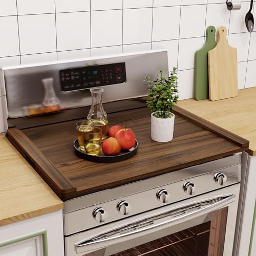 Noodle Board Stove Cover Wood (Ready to Use), Stove Top Covers for Electric Stove, Gas Stove, Wooden Decorative Rustic Kitchen Serving Tray, for Range Stovetop, Cooktop, 30'' * 22'', Brown by Unknown