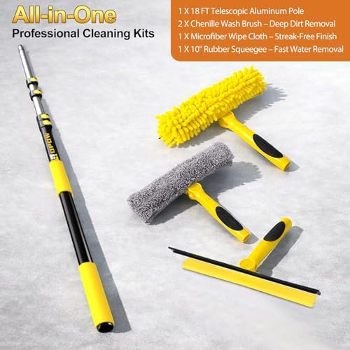 24 Feet High Reach Squeegee Window Cleaner Kit with 5-18Ft Extension Pole - Image 6