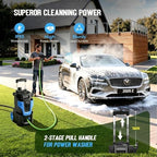 5000PSI Heavy Duty Pressure Washer, 3-Speed Adjustable Power Washer with 2-Stage Pull Rod, 4 Nozzles, 35FT GFCI Cord & 500ml Soap Bottle for Car, Home & Outdoor Cleaning,Blue - Image 4