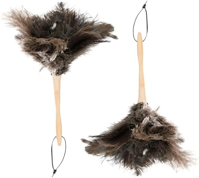 Superio Ostrich Feather Duster Fluffy Dust Remover, with Wooden Handle Reusable for Cleaning Homes, Ceilings, and Furniture (3 Pack) (2 Pack) by Superio