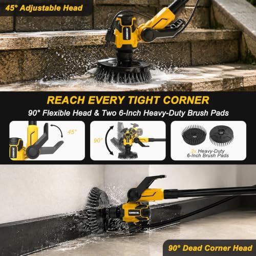 6" Brushless Cordless Power Spin Scrubber Compatible with DeWalt 20V Max (Tool Only), 2-Speed 350 RPM Electric Floor Scrubber with Water Hose Valve, 90° Adjustable Head for Deck, Patio & Driveway - Image 3