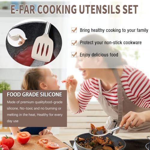 E-far Kitchen Utensils Set, 14-Piece Khaki Silicone Cooking Utensils Set - Image 4