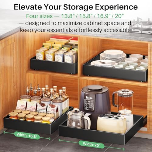 Pull out Cabinet Organizer, 21"Deep, 20"Wide Full-Extension Heavy Duty Slide out Drawers with Nano Adhesive, Roll Out Shelves Sliding Cabinet for Kitchen, Bathroom, Pantry, Under Sink Storage(Black) - Image 6