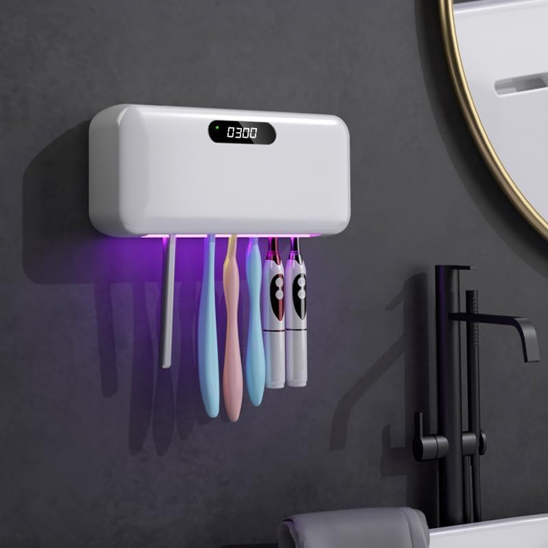 UV Toothbrush Sanitizer and Holder for Bathroom, 5 Toothbrush Slots for Family with Fan and PTC Heat Drying, Type-C Charging, No-Drill Wall Mount - Image 7