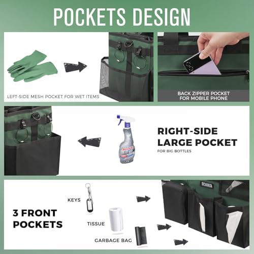 SCAVATA Wearable Cleaning Caddy Bag, Cleaning Caddy Supplies Organizer with Handle & Shoulder Straps for Housekeepers, Under Sink & Car Cleaning Tool Organizers with 4 Foldable Divider (TreeGreen) - Image 2