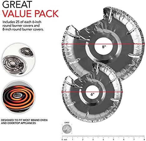Round Electric Stove Burner Covers (50 Pack) 6 Inch and 8 Inch Disposable Stove Top Aluminum Foil Bib Liners, to Keep Kitchen Range Clean from Oil and Food Drips, Stock Your Home - Image 2